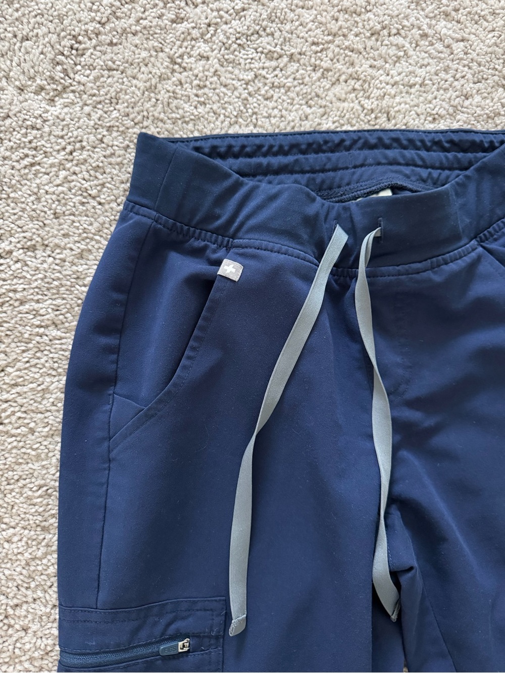 Figs Navy Blue Scrub Jogger Pants with Gray Drawstring